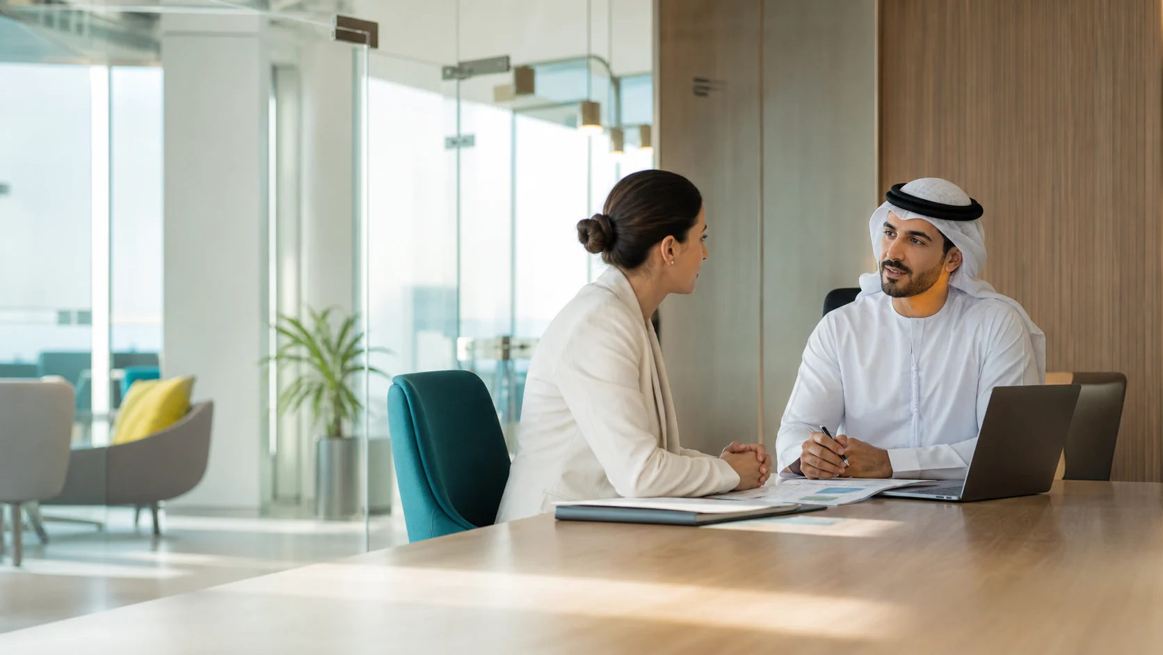 Business consulting meeting in a modern UAE office
