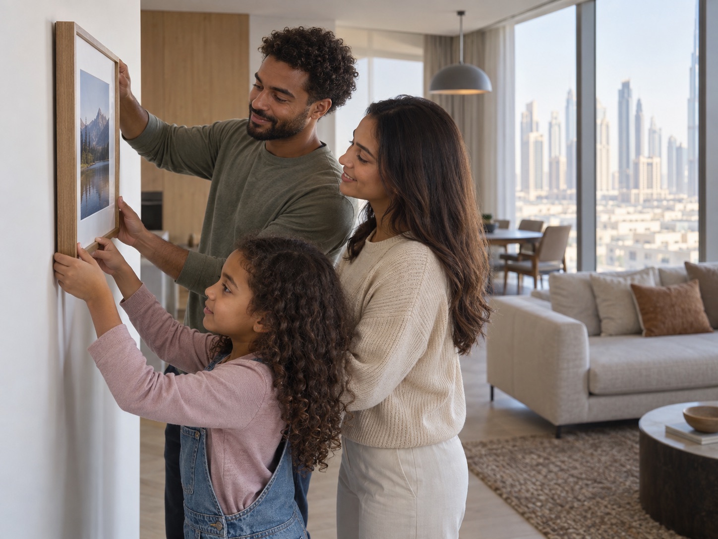 Illustrative family making a new UAE apartment feel like home