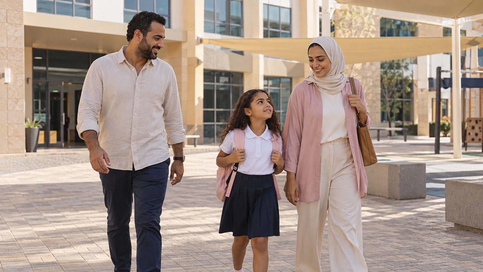 Illustrative family visiting a school in the UAE